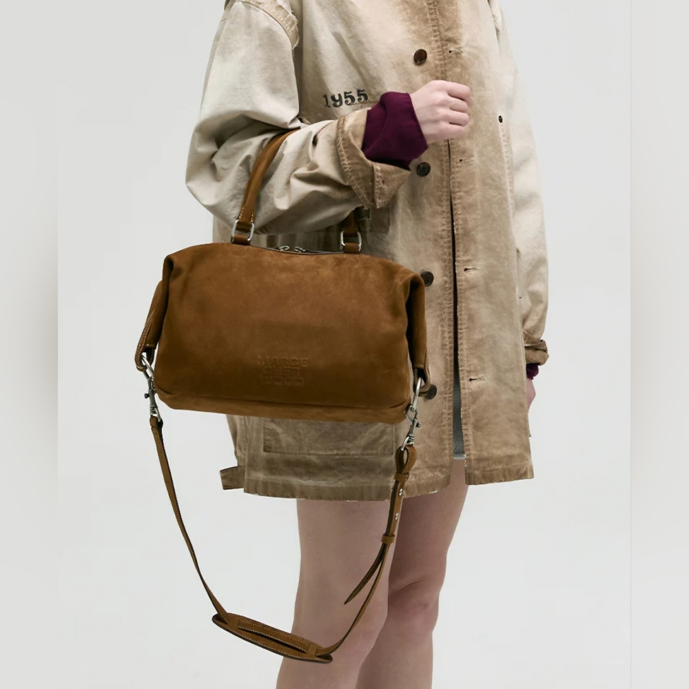 Marge Sherwood Nubuck Dumpling Tote In Chestnut - Picture 9 of 10